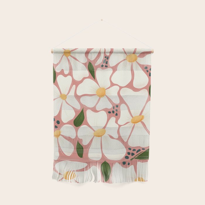 White Daisies On Pink Wall Hanging Gallery Image 1