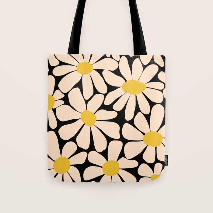 Retro Fun Floral - Off-white, Yellow and Black Tote Bag Gallery Image 1