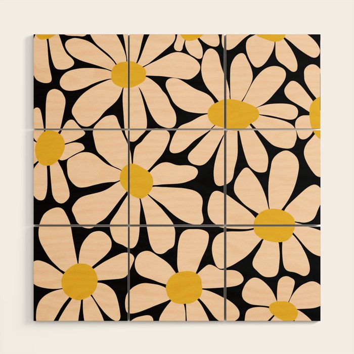 Retro Fun Floral - Off-white, Yellow and Black Wood Wall Art Gallery Image 1