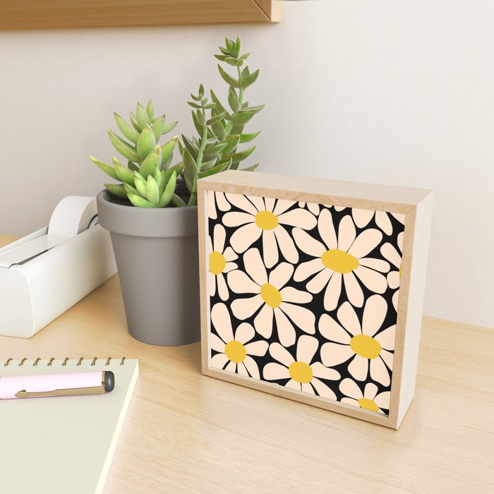 Retro Fun Floral - Off-white, Yellow and Black Mini Art Print Gallery Image 2