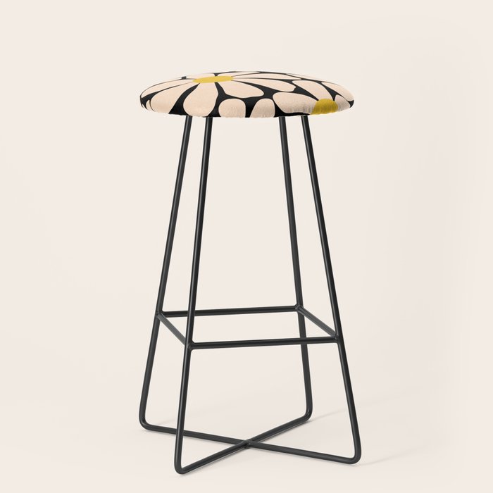 Retro Fun Floral - Off-white, Yellow and Black Stool Gallery Image 1