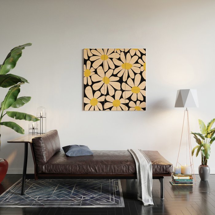 Retro Fun Floral - Off-white, Yellow and Black Wood Wall Art Gallery Image 2