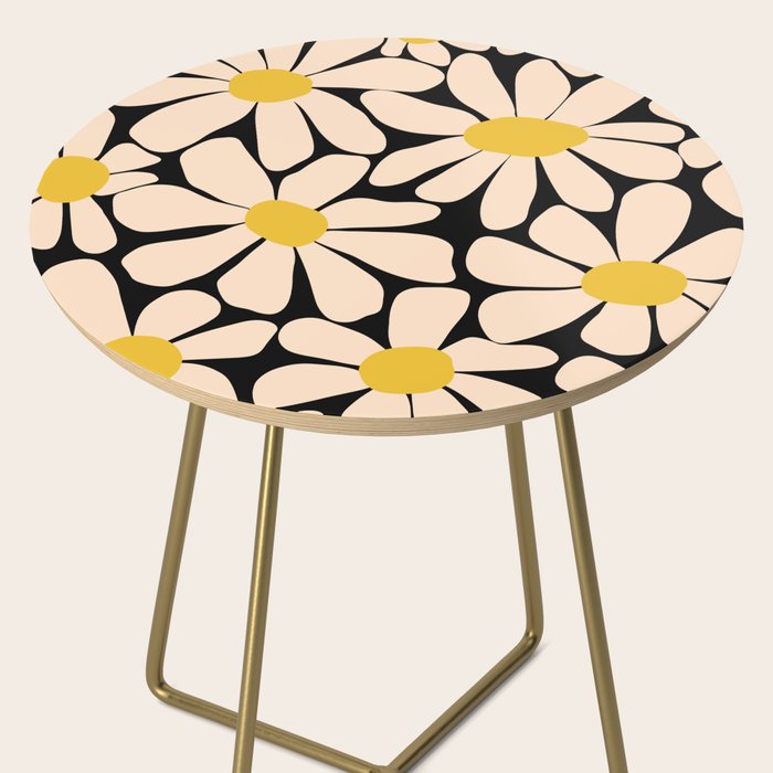 Retro Fun Floral - Off-white, Yellow and Black Side Table Gallery Image 2