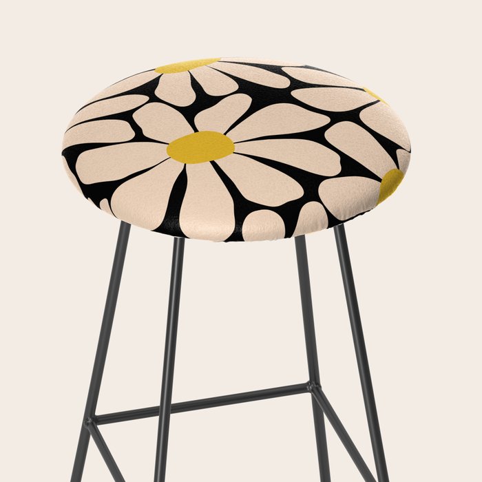 Retro Fun Floral - Off-white, Yellow and Black Stool Gallery Image 2