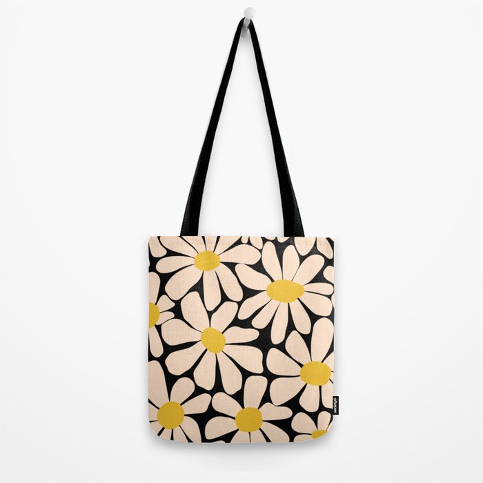 Retro Fun Floral - Off-white, Yellow and Black Tote Bag Gallery Image 2