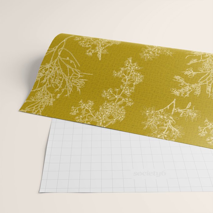 Botanical Cottage Woven Look Pattern in Olive Chartreuse Wrapping Paper Gallery Image 2