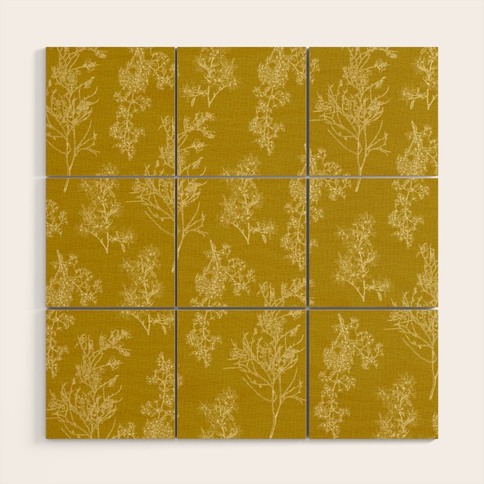 Botanical Cottage Woven Look Pattern in Olive Chartreuse Wood Wall Art Gallery Image 1