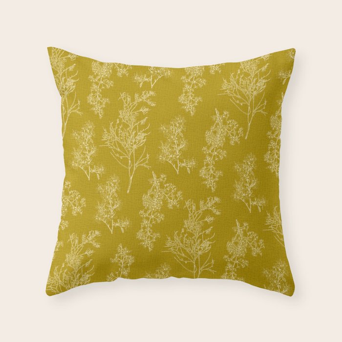 Botanical Cottage Woven Look Pattern in Olive Chartreuse Throw Pillow Gallery Image 6