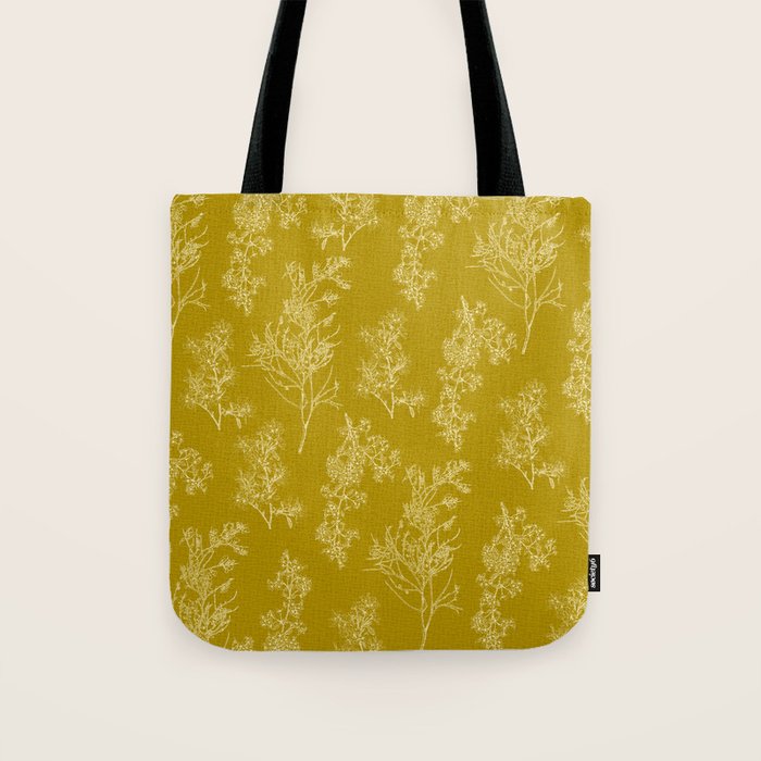 Botanical Cottage Woven Look Pattern in Olive Chartreuse Tote Bag Gallery Image 1