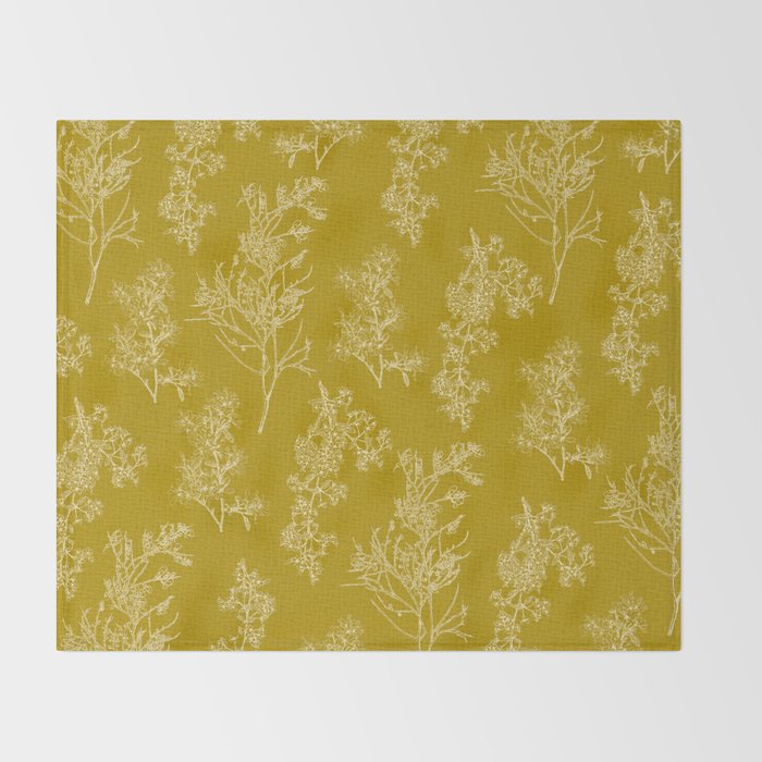 Botanical Cottage Woven Look Pattern in Olive Chartreuse Throw Blanket Gallery Image 2