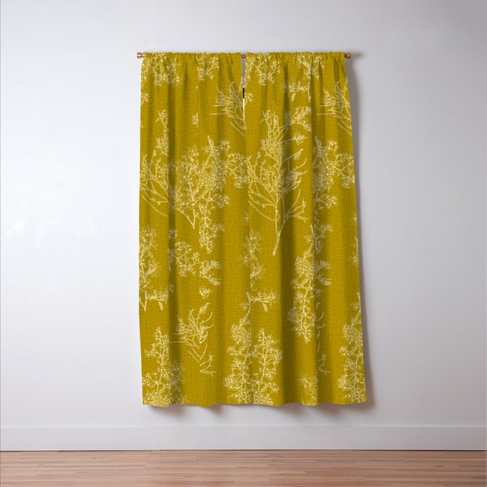 Botanical Cottage Woven Look Pattern in Olive Chartreuse Window Curtain Gallery Image 3