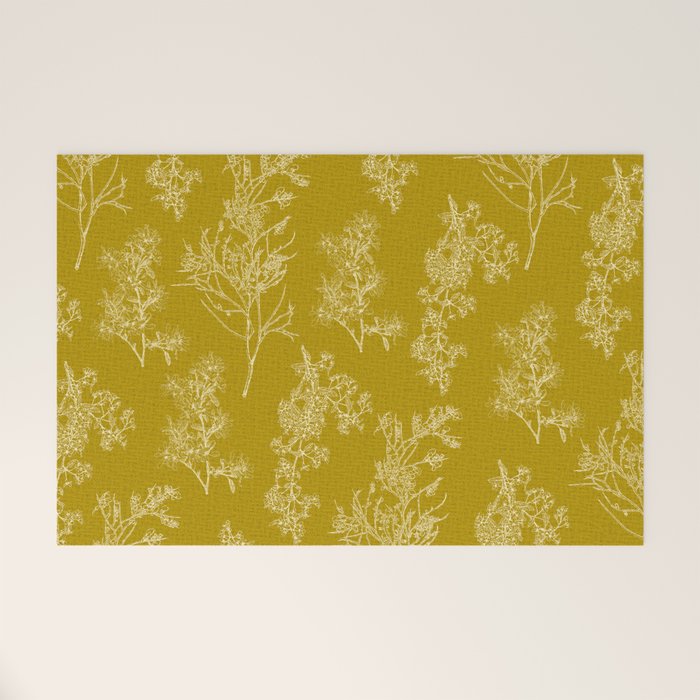 Botanical Cottage Woven Look Pattern in Olive Chartreuse Welcome Mat Gallery Image 1