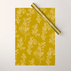 Botanical Cottage Woven Look Pattern in Olive Chartreuse Wrapping Paper Gallery Image 1