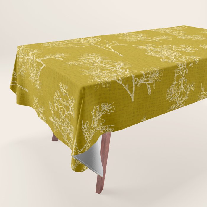 Botanical Cottage Woven Look Pattern in Olive Chartreuse Tablecloth Gallery Image 1
