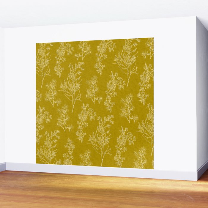 Botanical Cottage Woven Look Pattern in Olive Chartreuse Wall Mural Gallery Image 2