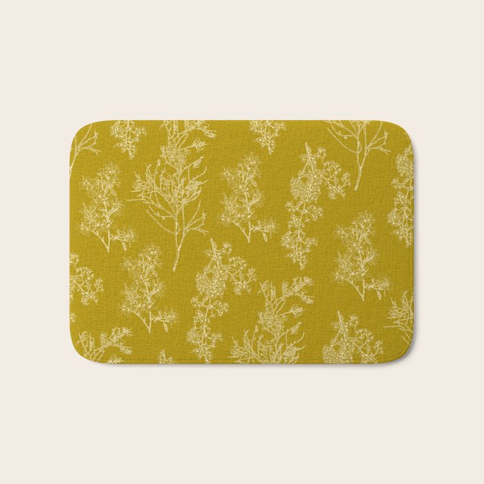 Botanical Cottage Woven Look Pattern in Olive Chartreuse Bath Mat Gallery Image 1