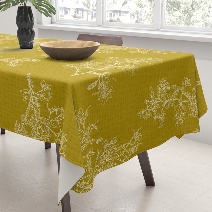 Botanical Cottage Woven Look Pattern in Olive Chartreuse Tablecloth Gallery Image 3