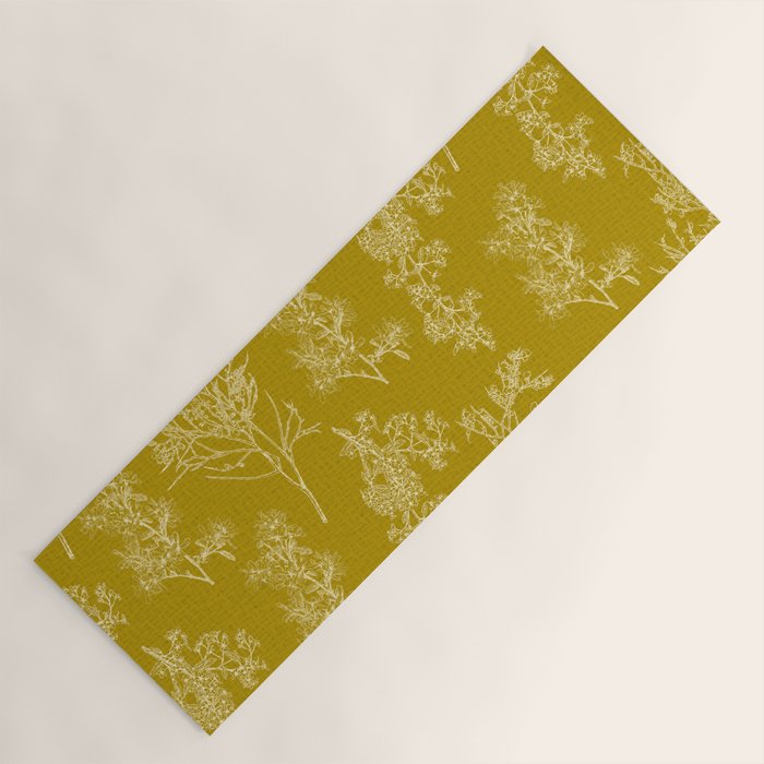 Botanical Cottage Woven Look Pattern in Olive Chartreuse Yoga Mat Gallery Image 1