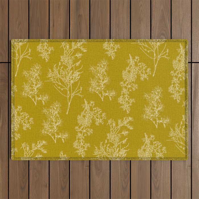 Botanical Cottage Woven Look Pattern in Olive Chartreuse Outdoor Rug Gallery Image 1