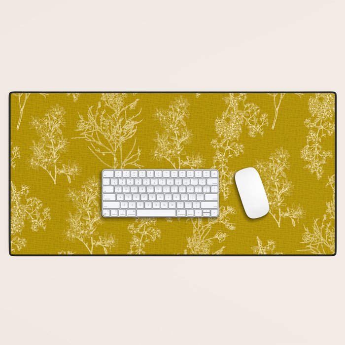 Botanical Cottage Woven Look Pattern in Olive Chartreuse Desk Mat Gallery Image 1