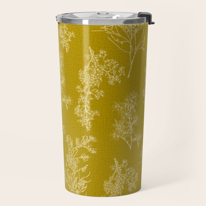 Botanical Cottage Woven Look Pattern in Olive Chartreuse Travel Mug Gallery Image 2