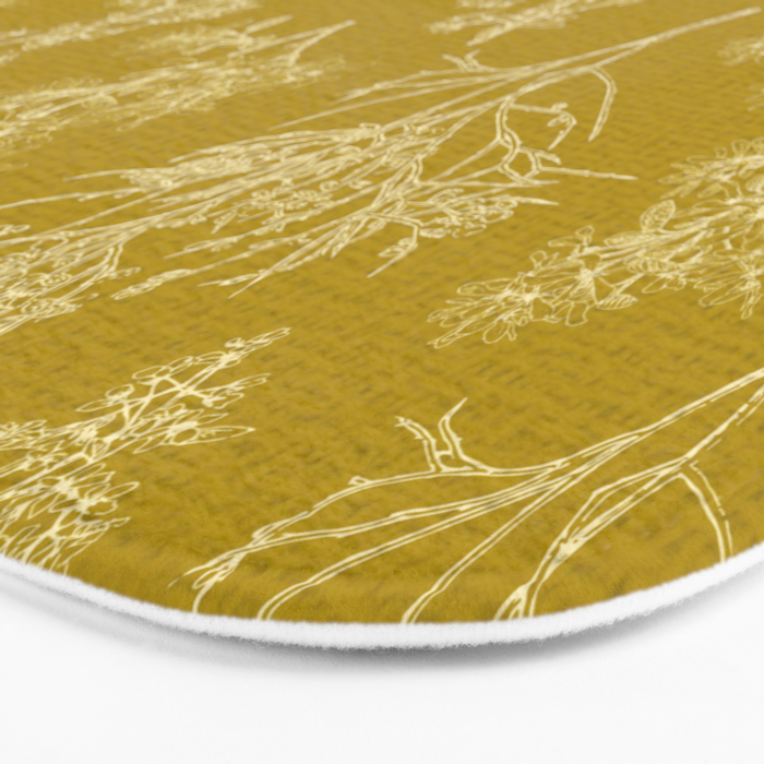 Botanical Cottage Woven Look Pattern in Olive Chartreuse Bath Mat Gallery Image 3