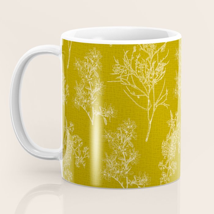 Botanical Cottage Woven Look Pattern in Olive Chartreuse Coffee Mug Gallery Image 3