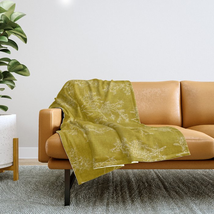 Botanical Cottage Woven Look Pattern in Olive Chartreuse Throw Blanket Gallery Image 1