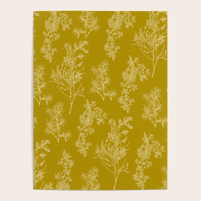 Botanical Cottage Woven Look Pattern in Olive Chartreuse Poster Gallery Image 1