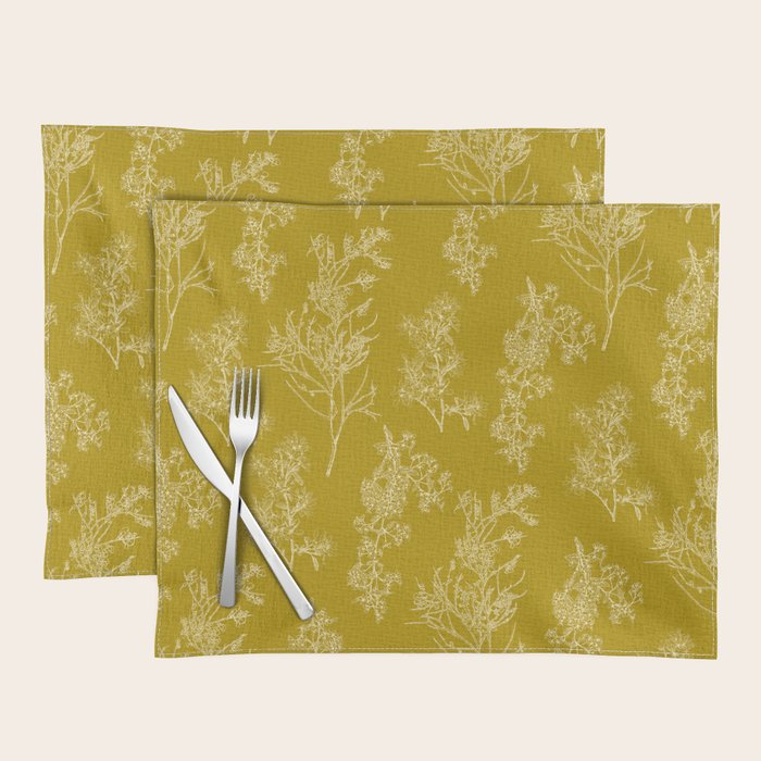 Botanical Cottage Woven Look Pattern in Olive Chartreuse Placemat Gallery Image 1
