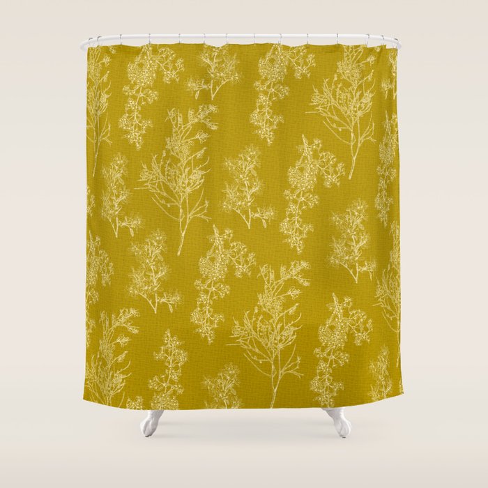 Botanical Cottage Woven Look Pattern in Olive Chartreuse Shower Curtain Gallery Image 1