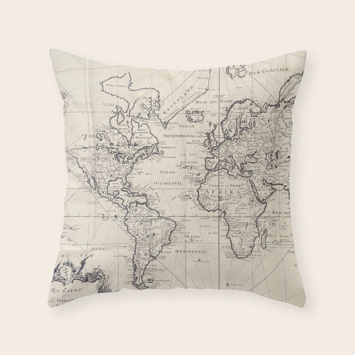 Vintage Map of The World (1750) Throw Pillow Gallery Image 6