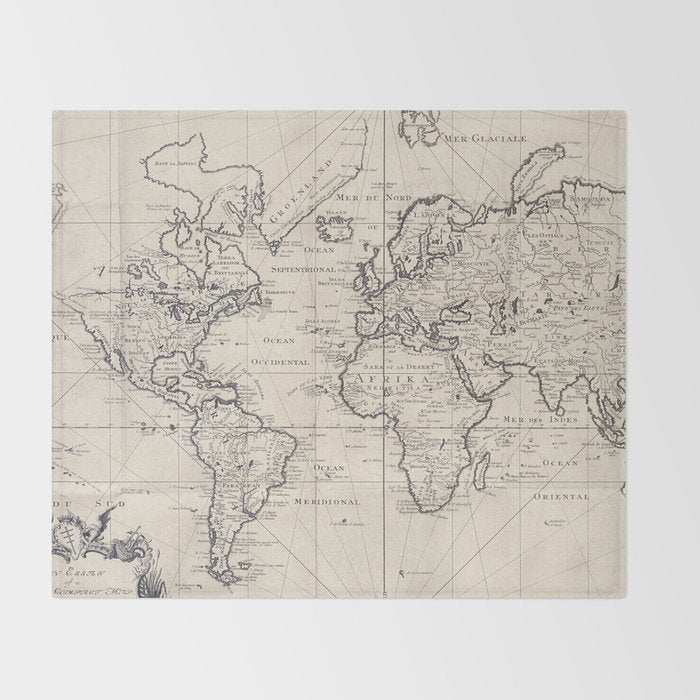 Vintage Map of The World (1750) Throw Blanket Gallery Image 2
