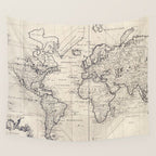 Vintage Map of The World (1750) Wall Tapestry Gallery Image 4