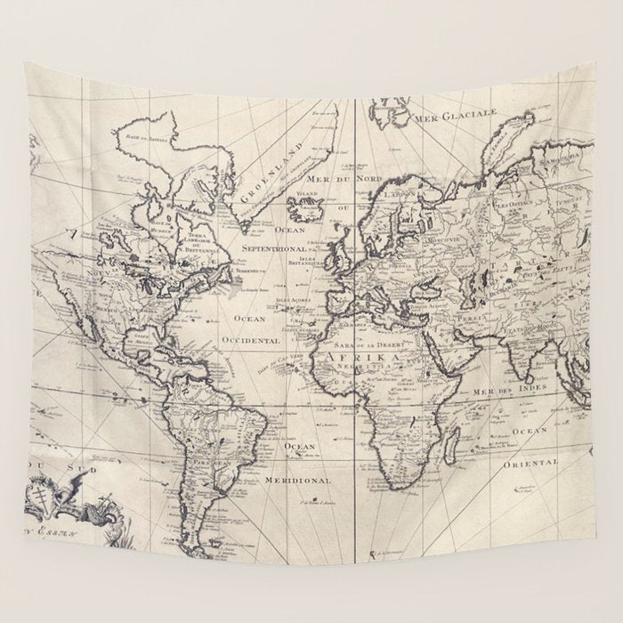 Vintage Map of The World (1750) Wall Tapestry Gallery Image 1