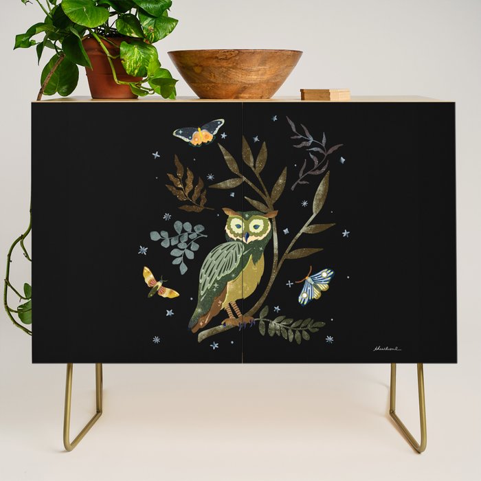 Moonlit Owl and Fluttering Moths Credenza Gallery Image 1