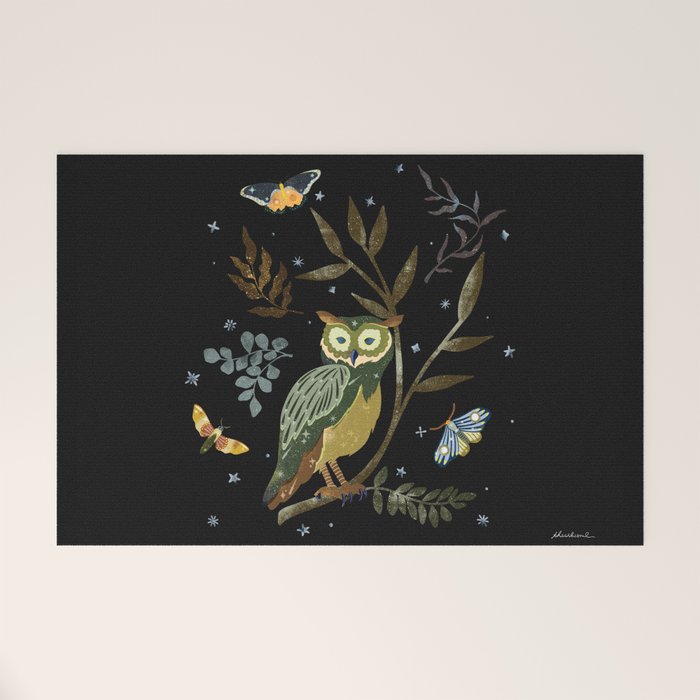 Moonlit Owl and Fluttering Moths Welcome Mat Gallery Image 1
