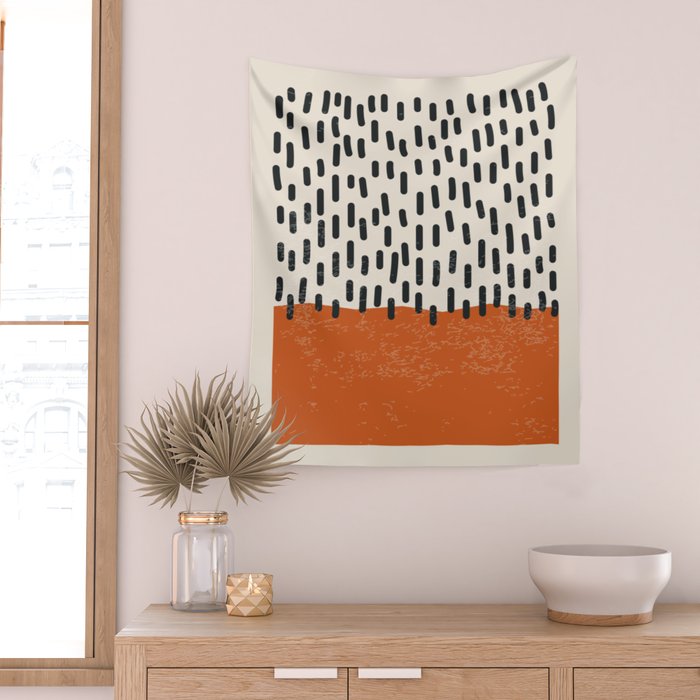 Mid Century Modern Minimalist Rothko Inspired Color Field Red Rain With Lines Geometric Style Wall Tapestry Gallery Image 2