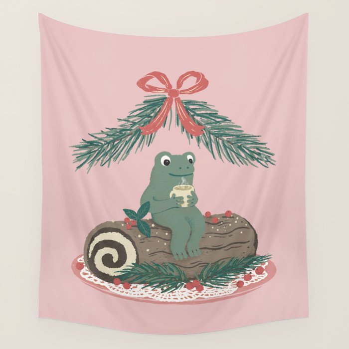 Frog on a Log with a Nog Wall Tapestry Gallery Image 1