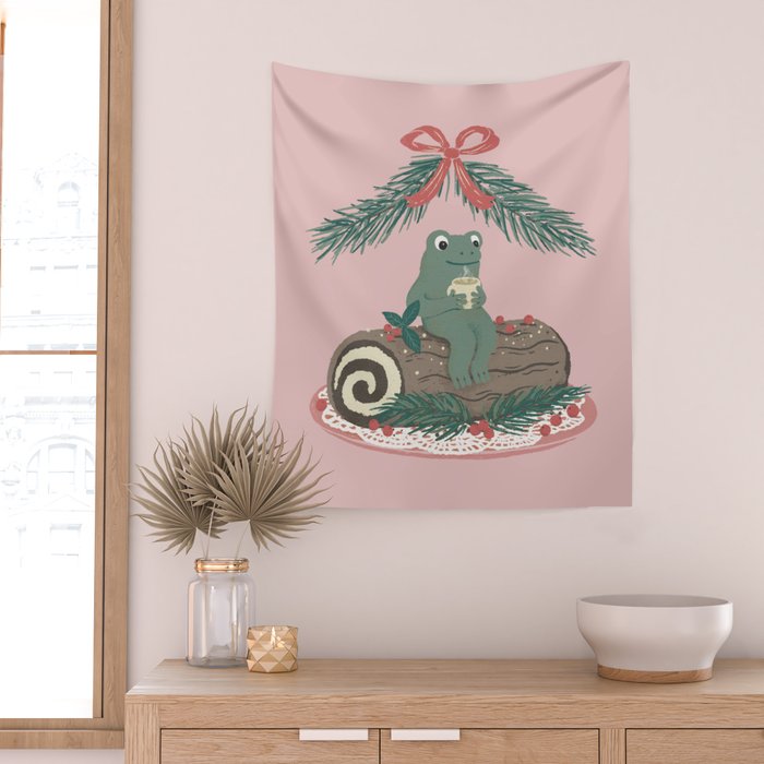 Frog on a Log with a Nog Wall Tapestry Gallery Image 2