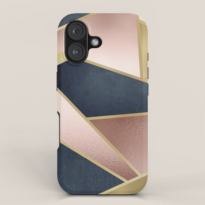 Geometric Art, Rose Gold, Pink and Navy Blue Modern  iPhone Case Gallery Image 1