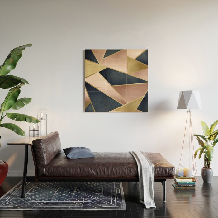 Geometric Art, Rose Gold, Pink and Navy Blue Modern  Wood Wall Art Gallery Image 2
