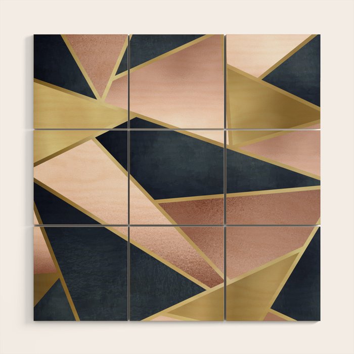 Geometric Art, Rose Gold, Pink and Navy Blue Modern  Wood Wall Art Gallery Image 1