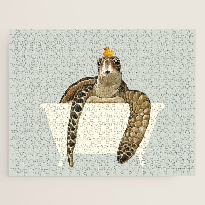 Sea Turtle in Bathtub #green Jigsaw Puzzle