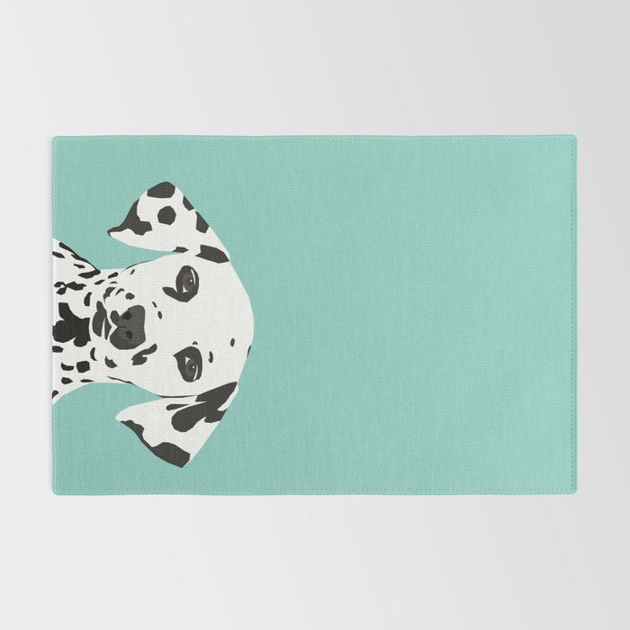 Dalmatian cute puppy dog black and white mint pastel gender neutral pet owner gifts love animals Rug Gallery Image 2