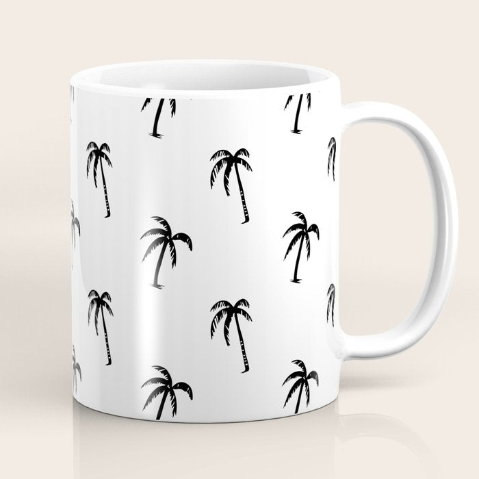 Black and white tropical palm tree pattern Coffee Mug Gallery Image 1