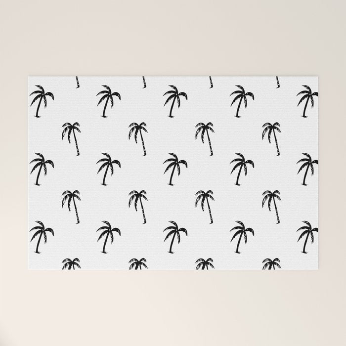Black and white tropical palm tree pattern Welcome Mat Gallery Image 1