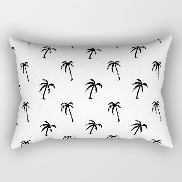 Black and white tropical palm tree pattern Rectangular Pillow Gallery Image 1