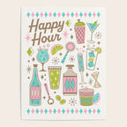 Retro Mid Century Happy Hour - Pink Green and Blue Poster Gallery Image 4