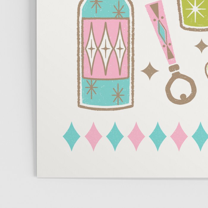 Retro Mid Century Happy Hour - Pink Green and Blue Poster Gallery Image 3